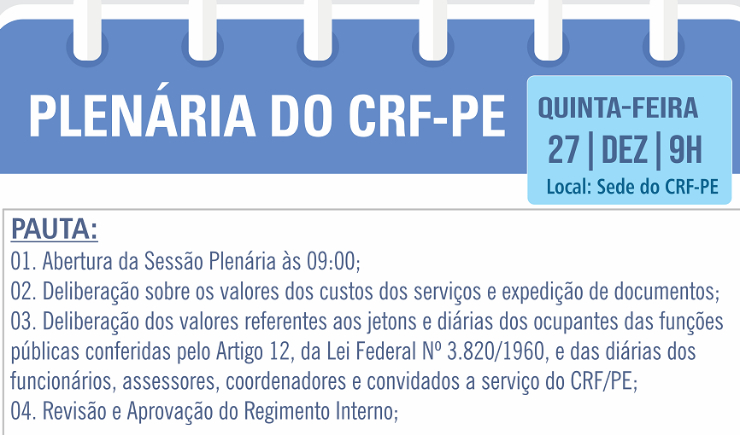 Pauta Reunião Plenária dia 27/12/2018