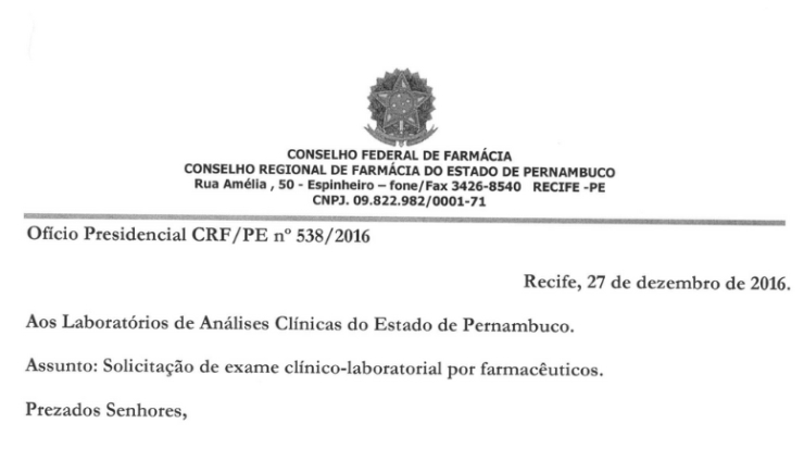 Ofício Presidencial CRF/PE nº 538/2016