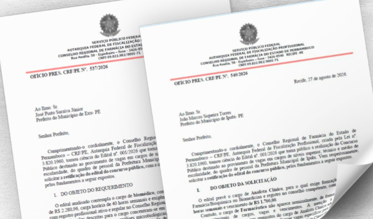 CRF-PE e Sinfarpe solicitam retificação dos editais de concursos públicos de Exu e Ipubi