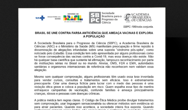 Saúde e entidades divulgam carta contra farsa anticiência que ameaça vacinas