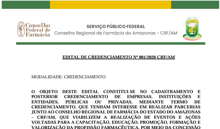 Edital De Credenciamento Nº 001/2026 CRF/AM