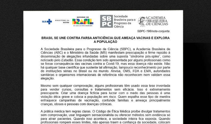 Saúde e entidades divulgam carta contra  farsa anticiência que ameaça vacinas